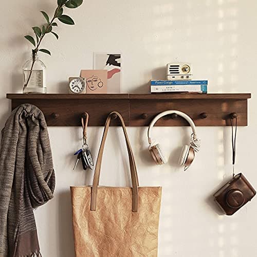 XAOMLP Entrance Coat Rack ，Coat Hooks, Wall-Mounted Wooden Hook Rack, Wall-Mounted Shelves are Very Suitable (Walnut Color Finish—A-1) 5