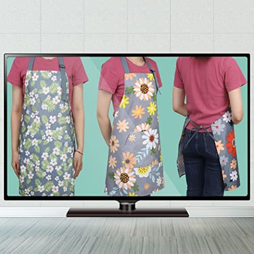 BOUMUSOE 3 Pack Floral Aprons with Pocket, Blooming Womens Aprons Waterproof Adjustable Cooking Aprons for Kitchen Gardening and Salon 7