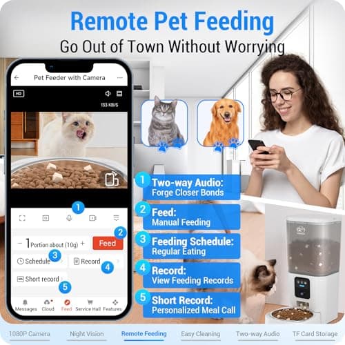 Frienhund Automatic Cat Feeder with Camera: 5G WiFi Automatic Dog Feeder with Night Vision, 7L Auto Cat Food Dispenser with 1080P Camera for Multiple Pet, Detachable for Easy Clean -29 Cup (ACF100W-B) 4