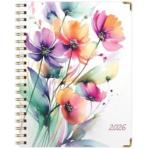HARDCOVER 2026 Planner, 8.5"x11": 14 Months (November 2025 - December 2026), Daily Weekly Monthly Planner, Yearly Agenda, Bookmark, Pocket Folder and Sticky Note Set (Rainbow Floral) 8