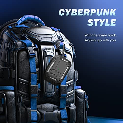 RFUNGUANGO for AirPods Pro Case Cover with Cleaner Kit, Military Hard Shell Protective Armor with Lock for AirPod Pro Charging Case, Front LED Visible,Black 7