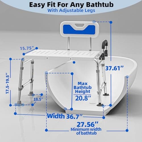 Heavy Duty Bath and Shower Bench with Adjustable Height and Reversible backrest - Handicap Shower Chair for Elderly and Disabled, Sliding Shower Chair, Bathtub Chair for Inside tub 9