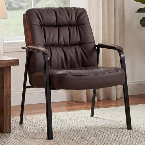 OLIXIS Office Waiting Room Guest Chair, Office Reception Lobby Leather Chair No Wheels with Padded Armrest for Conference Lobby Medical Waiting Area Bedroom Elderly, Brown