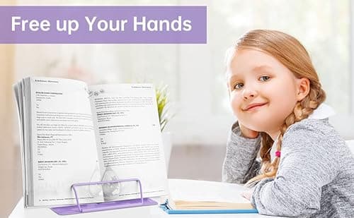 Honagu Metal Desk Book Holder, Hands Free Adjustable Cookbook & Document Holder, Portable Bookstand for Music Books, Textbooks, Recipes, Tablets & iPads (Purple) 8