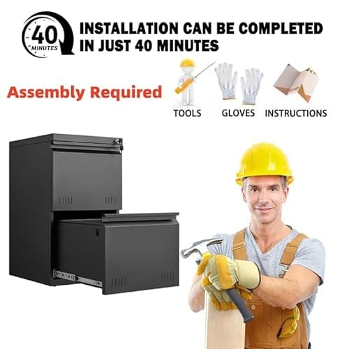 Guizeeopo 2 Drawer File Cabinet with Lock, Vertical File Cabinets for Home Office, Printer Stand, Heavy Duty Steel Office Storage Cabinet for Letter/Legal/A4, Assembly Required(Black) 7