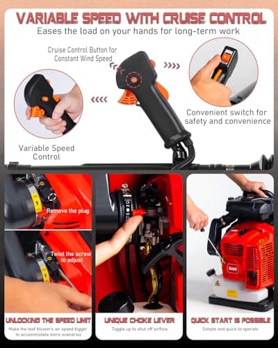 Getell Professional Gas Powered Backpack Leaf Blower – 2-Stroke High-Performance 63CC/665 CFM Blower System with Comfort Design for Complete Property Maintenance (GB657 PRO) 6