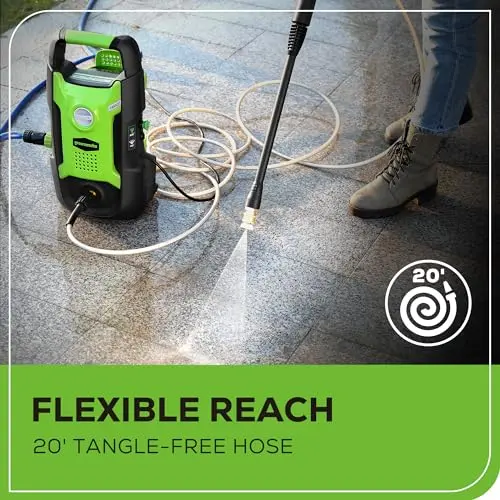 Greenworks Compact Electric Pressure Washer, 1.2 GPM (CSA Certified, Lightweight, 20 FT Tangle-Free Hose, 35 FT Power Cord) Great For Cars, Fences, Patios, Driveways, Decks and Patios 9