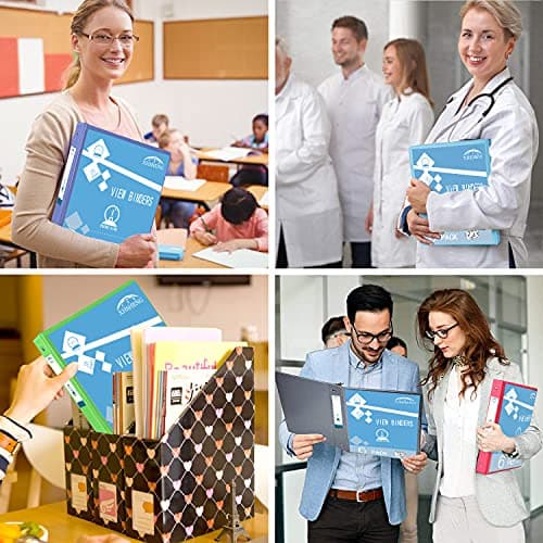 3 Ring Binders,1” Round Ring, Holds 8.5 * 11inch Papers, with 2 Pockets,6 Colors Binder Assorted Pack 7