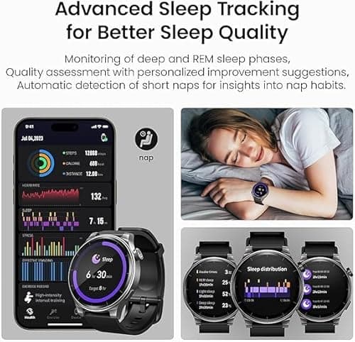 TOZO AMOLED S5 Smart Watch (Answer/Make Calls), 1.43" HD Screen for Men Women 100+ Sport Modes Fitness Watchs with Sleep Monitor, IP68 Waterproof, Silicone Strap Black 5