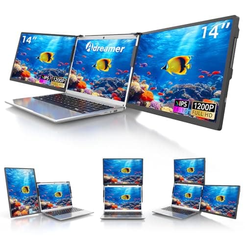 ADREAMER 14" Triple Laptop Screen Extender, 1920 x 1200 FHD Aura Triple Display Monitor USB-C/HDMI, Plug-Play Laptop Monitor Extender for Windows, Fit for 11.6" - 16".