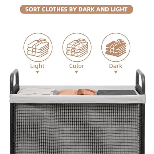 STORAGE MANIAC Rolling Laundry Hamper with Wheels 3-Section Laundry Sorter Rolling Laundrys Basket on Wheels with Removable Bag Clothes Hamper Laundrys Organizer Cart Bathroom Bedroom 120L Grey 5