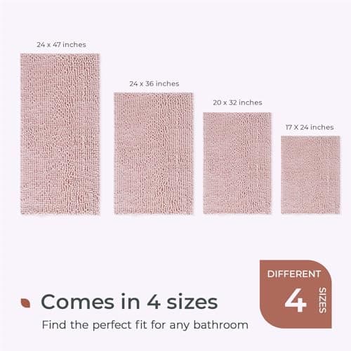 FRESHMINT Chenille Bathroom Rugs Mat 24"x17", Non-Slip Bath Mat for Bathroom Floor & Bathtub, Washable Soft Shower Shag Bath Rugs, Fluffy Thick Water Absorbent Microfiber Shower Mat, Dusty Pink 6