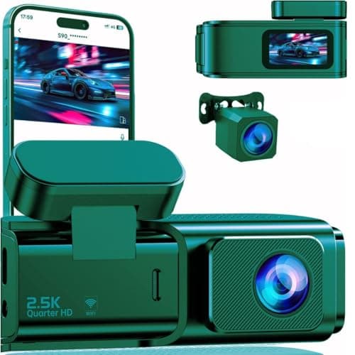 Dash Cam Front and Rear, 2.5K+1080P Dual Dash Camera for Cars, Ecomoment Car Camera with 1.47" IPS Screen, Built-in Wi-Fi, 170° Wide Angle, Night Vision, G-Sensor, 24H Parking Mode, Green