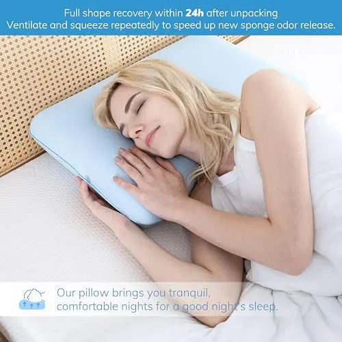 EGOHOME Cooling Gel Memory Foam Pillow - Reversible Cooling Cover, Neck Support for Side, Back and Stomach Sleepers, Removable & Machine Washable, All-Season Comfort, Standard Size, Blue 6
