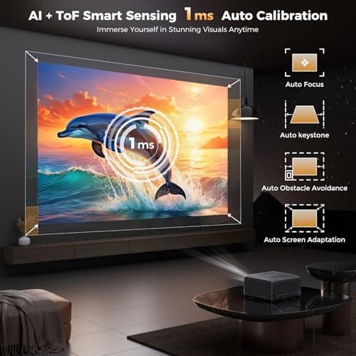 GooDee 4K Smart Projector with WiFi & Bluetooth - 3000 ANSI UHD, ToF Auto Focus Keystone MEMC, Dolby Audio Home Theater Video Projector Built-in Streaming Apps, Indoor & Outdoor Movies, Gaming 5