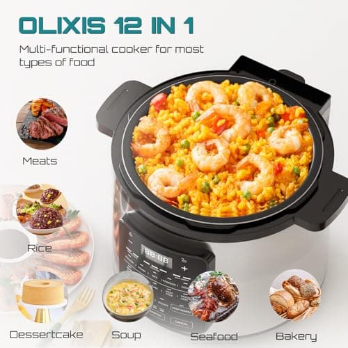 OLIXIS Electric Pressure Cooker 6 Quart Stainless Steel Multi Cooker Electric for Pressure 12-in-1 Rice, Steamer, Yogurt Maker, Slow Cook,Meat Stew, Cake, Porridge, Multigrain 9