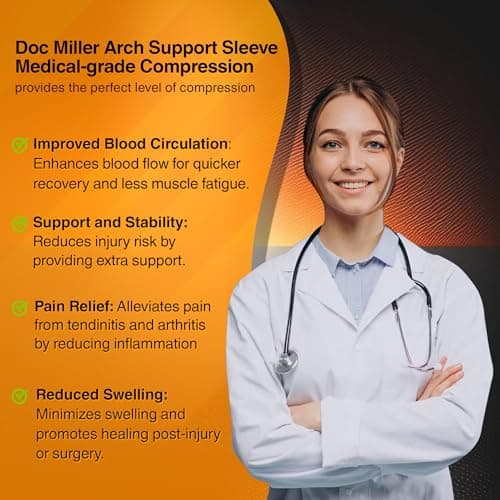 Doc Miller Arch Support Sleeves for Feet – Plantar Fasciitis Brace for Foot Pain Relief, Compression Socks, Heel Spurs, Fallen Arches, Orthotic Aid, and Planters Facetious Relief, 1 Pair 5