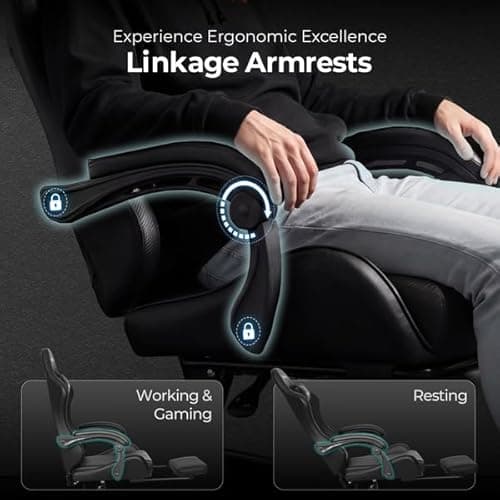 NEO CHAIR Video Gaming Chair with Footrest High Back Ergonomic Comfortable Office Computer Desk with Lumbar Support Height Adjustable with PU Leather Recliner for Adults Women Men (Black) 5