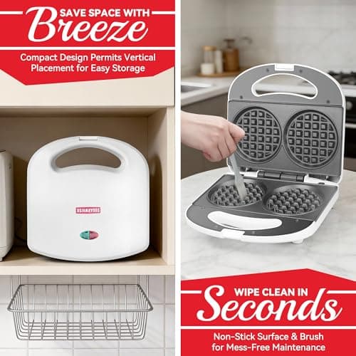 SugarWhisk Double Mini Waffle Maker Machine, Chaffle Maker, Waflera Electrica, Small Waffle Iron for Waffles, Keto Chaffles, Hash Browns, Cookies, 4 Inch 5