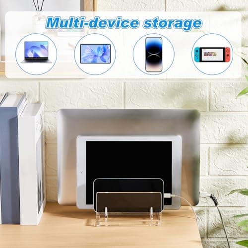 Chunful Adjustable Vertical Laptop Stand for Desk, Acrylic 3 Slot Laptop Holder Desktop, Invisible Desktop Notebook Dock for Notebook Computer, All Gaming Laptops up to 17'' 5