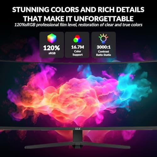 ZZA 49" Curved Gaming Monitor 144/165Hz Ultrawide 32:9 DFHD 3840 x 1080P,Ultrawide Monitor, 1500R, 120% sRGB, HDMI 2.1 & DP 1.4, Height Adjustable 7