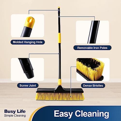 Yocada 18 Inch Push Broom Heavy-Duty Outdoor Commercial Broom Brush Stiff Bristles for Cleaning Patio Garage Deck Concrete Wood Stone Tile Floor 65.3 inch Long 7