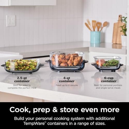 Ninja Crispi Air Fryer, Microwave, Freezer & Dishwasher Safe, Non Toxic Glass Portable Cooking System, 4 QT & 6 Cup Glass Containers with Storage Lids, Easy Meals, Air Fry, Bake, & More Grey, FN101CGY 10