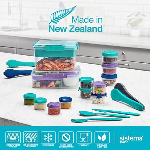 Sistema TO GO Bento Box Create 1.48 L School Lunch Boxes With Compartments & Snack Pot BPA-Free 2 Count Minty Teal 8
