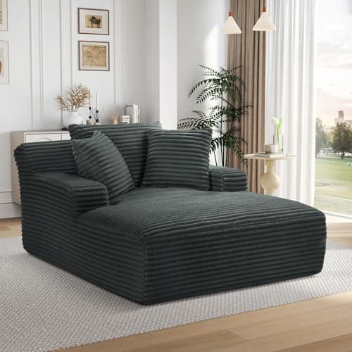 Oversized Chaise Lounge Chair Indoor,50"W Upholstered Corduroy Couch with 3 Pillows,Comfy Fluffy Cloud Couch,Modern Deep Seat Sofa,Single Sleeper Sofa Chair for Livingroom,Bedroom,No Assembly(Grey) 9