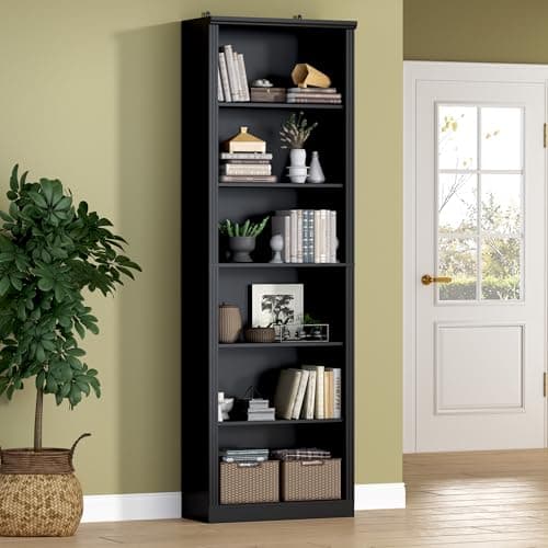BORNOON 75" Tall Bookshelf, 6-Tier Floor Standing Bookcase with Adjustable Shelves, 24" Wide Open Storage Shelf, Modern Display Organizer for Home Office, Living Room, Bedroom, Study
