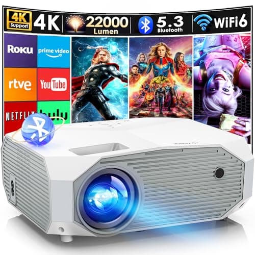 4K Projector with WiFi and Bluetooth, 20000L Native 1080P Outdoor Portable Movie Projector, 50% Zoom/400" Display, Compatible with HDMI/USB/PC/TV/PS5/DVD/Android/iOS, Christmas Gifts for Men and Women