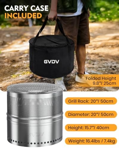 GVDV Smokeless Firepit, 20 Inch Outdoor Fire Pit with Grill & Removable Ash Pan, Hollow-Carved Design, Camping Fire pits for Outside Wood Burning, Portable Bonfire Stove with Carry Bag 6