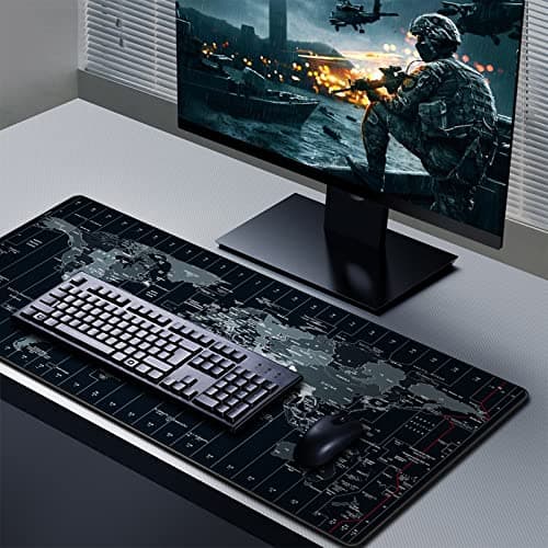 JIALONG Large Gaming Mouse Pad Extended Desk Mat XXL Mousepad with Non-Slip Keyboard Pad for Office Laptop, Computer and PC - 35.4 x 15.7 inches World Map 5