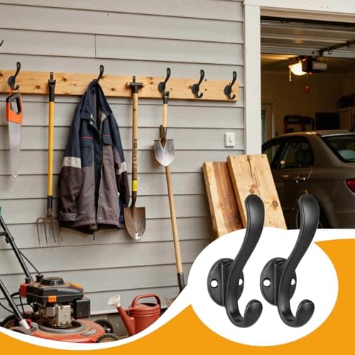 PEOIAOY 6 Pack Coat Hooks Wall Mount Heavy Duty Utility Retro Double Hooks for Hanging Coats,Hat, Towel, Key, Robe, Scarf, Bag, Cap (Black) 9