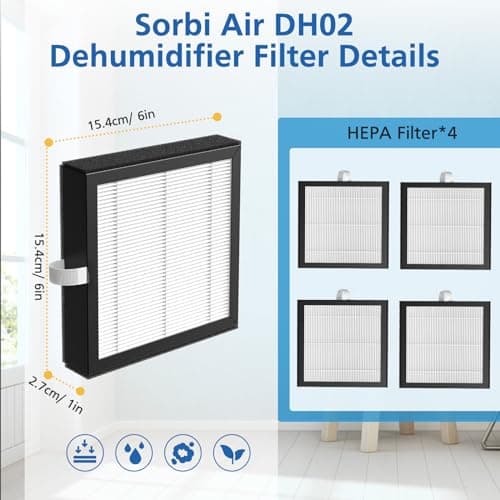 4 Pack DH02 H13 HEPA Replacement Filter Compatible with Tenergy Sorbi DH02 2 in 1 Dehumidifier(1000ML)/Air Purifier, Afloia AQ8 Q8/ Honati/Hysure Q7 Air Purifier 5