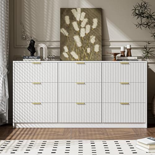MAISONARIA White 9 Drawer Dresser for Bedroom, 63" Wide Modern Fluted Dresser with Gold Metal Handles, Chest of Drawers for Bedroom, Living Room, Entryway, Hallway 5