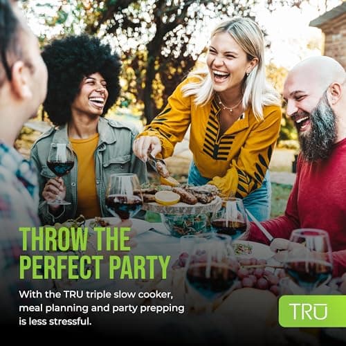 TRU Triple Buffet Server - Three 2.5 Quart Removable Crock Inserts - Slow Cooker & Food Warmer with Individual Heat Control - Includes Lid Rests & Serving Spoons 6