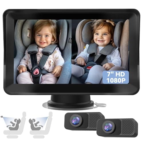 Baby Car Camera for 2 Kids, 7" 1080 FHD Dual Car Camera Baby Monitor with Split-Screen, IR Night Vision, 3X Zoom, Wide Angle, Anti-Glare, Easy Setup, Rear/Front Facing for Twins, Multi-Child