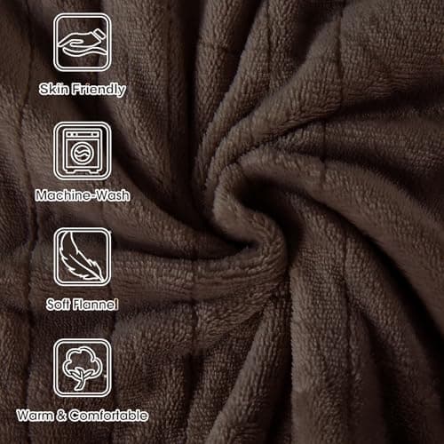 Tefici Electric Heated Blanket Throw, Super Cozy Soft 2-Layer Flannel 50" x 60" Heated Throw with 3 Heating Levels & 4 Hours Auto Off, Machine Washable, ETL&FCC Certified, Home Office Use,Brown 7