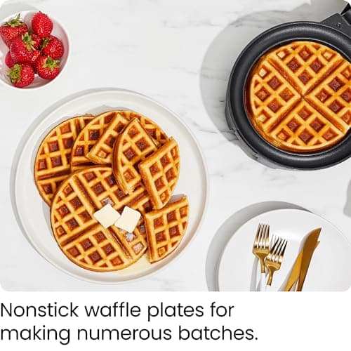 Chefman Anti-Overflow Belgian Waffle Maker w/Shade Selector, Temperature Control, Mess Free Moat, Round Iron w/Nonstick Plates & Cool Touch Handle, Measuring Cup Included, Black 5
