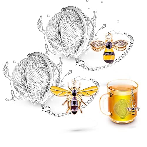 TeaSanavie Handmade Tea Ball Infusers - 2pcs, Honey Bee Strainers with Bee Charm Pendant for Loose Leaf Tea 8