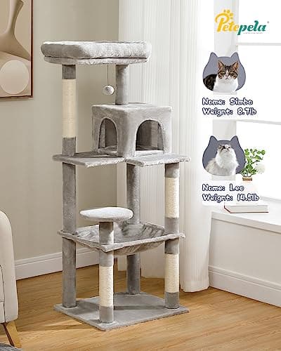 PETEPELA 56.3'' Tall Cat Tree for Indoor Cats, Multi-Level Cat Tower with Super Large Hammock (20''X16''), Sisal Covered Scratching Posts, Cozy Condo and Top Perch Grey 7
