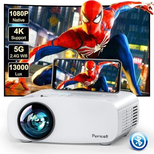 Pericat 5G WiFi Projector Bluetooth,10000L Native 1080P Outdoor Portable Video Projector 4K Supported,Home Theater Movie Projector 300'' Display,Compatible iOS/Android//PC/TV Stick/PS5 White PJ108