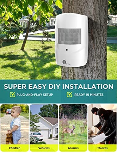 1byone Driveway Alarm, Home Security Alert System with 36 Melodies, 1 Plug-in Receiver and 2 Weatherproof PIR Motion Detector, 1000ft Wireless Transmission Range and 24ft PIR Detection Range 5