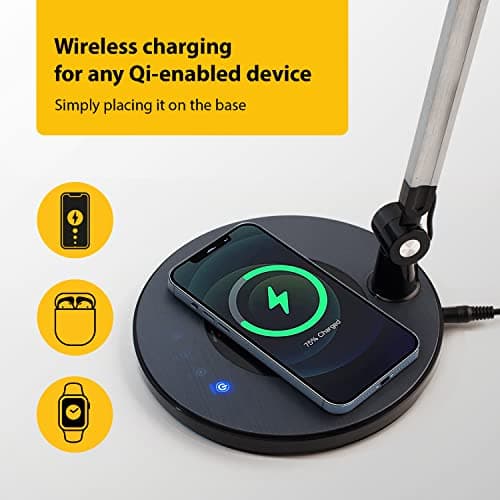 OTUS 2-in-1 LED Desk Lamp for Home Office with Wireless Charger, Adjustable Swing Arm Architect Task Light, 20 in Tall, 11.8 in Panel, 3 Color Modes, 12 Brightness Levels, Reading Study Video Calls 5