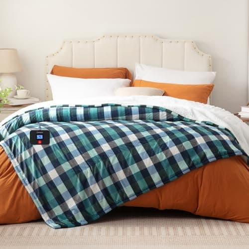 Westinghouse Electric Blanket Heated Blanket, Plaid Sherpa Heating Blanket, 10 Heating Levels & 1 to 12 Hours Heating Time Settings, Green Plaid, 62"x84" Twin Size