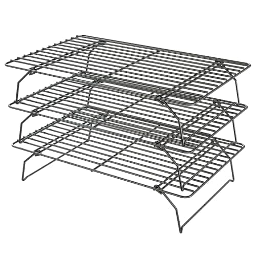 Cooling Racks for Cooking and Baking - 3 Tier Stackable Grid Wire Baking Rack for Oven Cooking, Baking, Grilling, Roasting - Dishwasher Safe Bacon Rack - Black