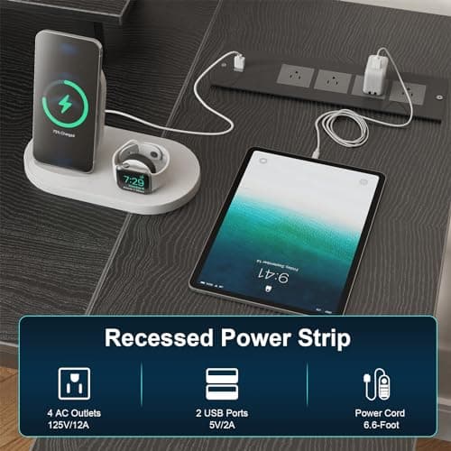 Eivanet L Shaped Gaming Desk with Power Outlet & Led Light, 47 inch Reversible Computer Desk with Shelves, Hooks, and Drawer, Cornor Home Office Desk Table for Living Room, Bedroom, Black 5