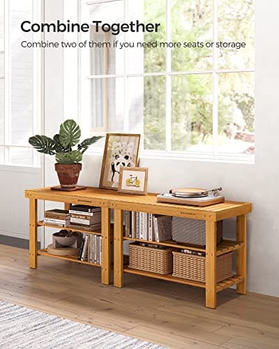 SONGMICS Shoe Rack Bench, 3-Tier Bamboo Shoe Storage Organizer, Entryway Bench, Holds Up to 286 lb, 11.3 x 27.6 x 17.8 Inches, for Entryway Bathroom Bedroom, Natural ULBS04N 7