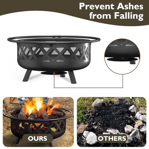 Aoxun Outdoor Fire Pit 30in Firepit with Spark Screen for Outside Wood Burning Outdoor Fireplace with High Thermal Efficiency, Poker for Bonfire Backyard Garden Patio 5